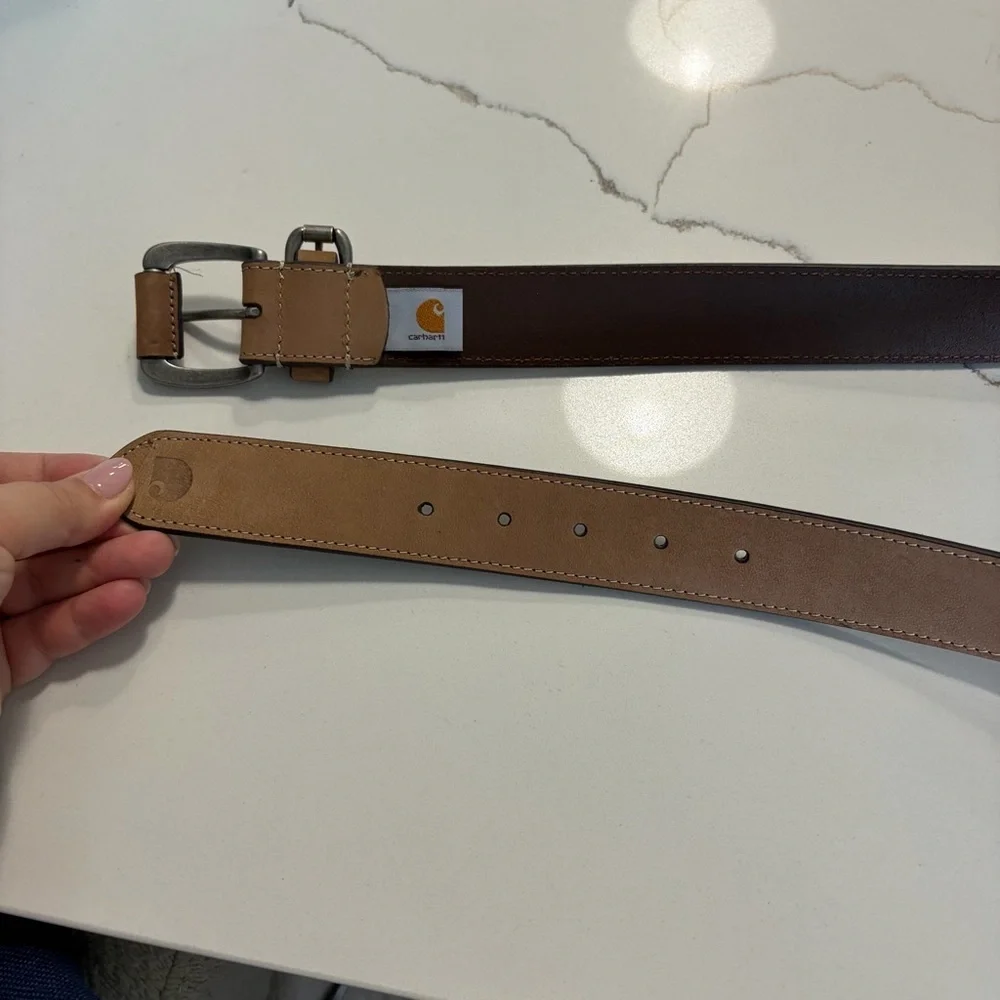 Carhartt Light Brown Genuine Leather Silver Tone Buckle Belt Men’s Size  Large